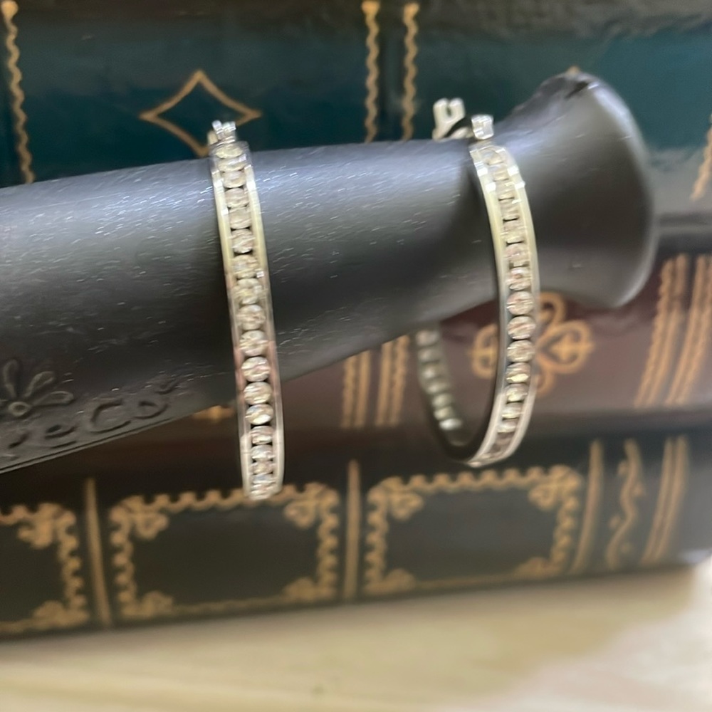Stainless steel inside out CZ hoop earrings